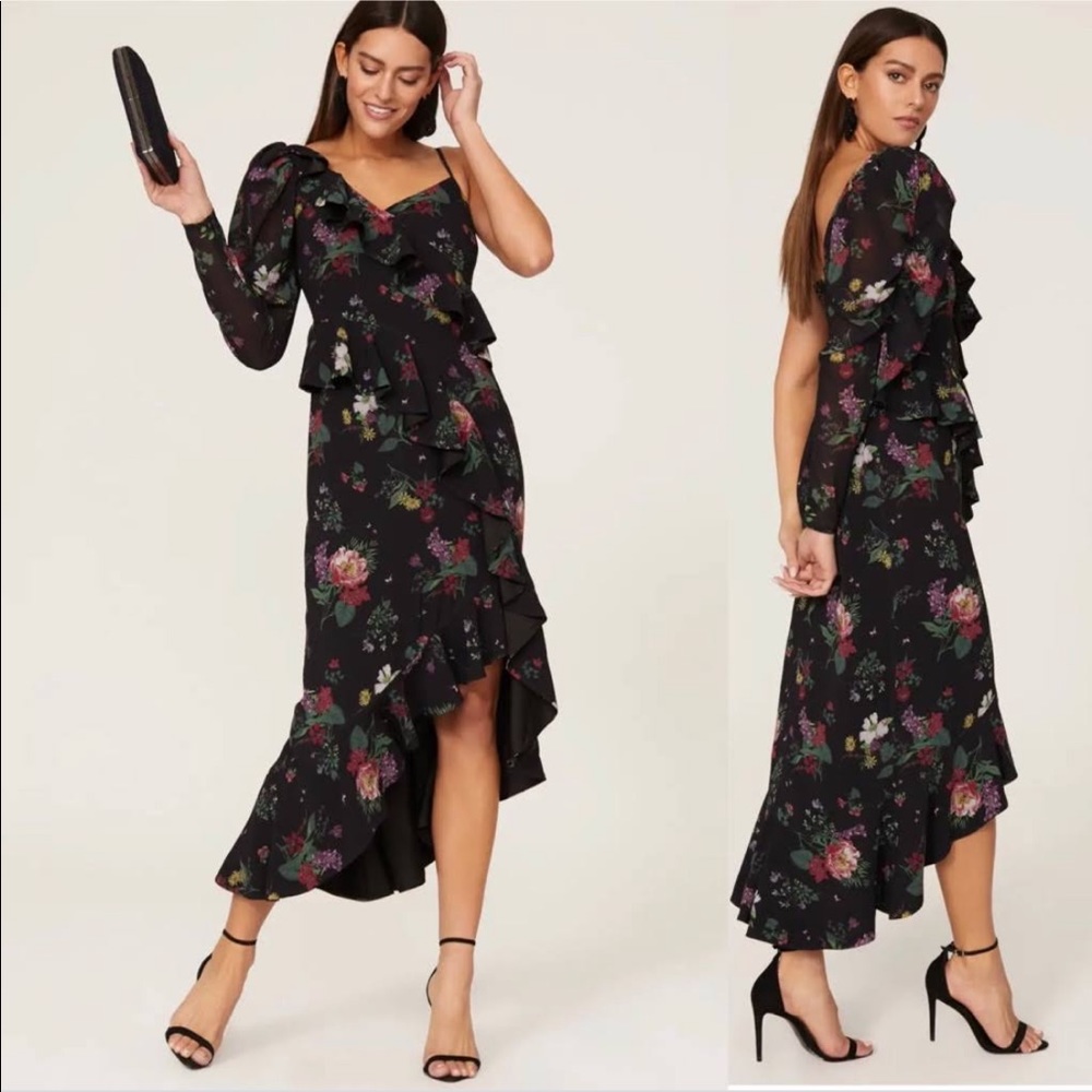 AMUR Dress One-Shoulder Floral-Print Sz 2